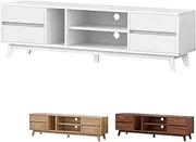 ALFORDSON TV Cabinet Stand White with Side Drawers and Open Shelves, 180 x 50 x 42cm Modern Furniture Entertainment Unit for Living Room and Multimedia Centre