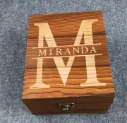 WOODEN WHISKY BOX WITH WHISKY GLASS WHISKY STONES AND TONGS PERSONALIZED MIRANDA