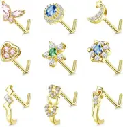 9PCS Nose Rings Studs 20G Nose Studs L-Shaped Surgical Steel Nose Rings Nose Pie