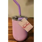 14 oz Stainless Steel Tumbler Double Wall Insulated, Straws & Handle (Pink)