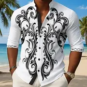 Men's Paisley Floral Print Flowers Shirt Button Up Shirt Stand Collar Shirt Long Sleeve Ethnic Vintage Retro Outdoor Vacation Daily Spring Fall Mandarin Collar