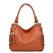 Women PU Leather Handbag Large Capacity Satchel With Shoulder Strap-Brown