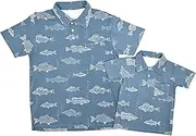[Unique Baby] Boys Daddy and Me Matching Fish Pattern Polo Shirt