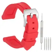 Silicone Watch Band 20mm Rubber Watch Strap with Silver Clasp, Red