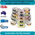 15-Pack Glass Food Storage Containers Airtight Leakproof BPA-Free Meal Prep Blac