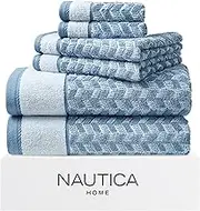 Nautica Home 6pc Towel Set 100% Terry Cotton, Oeko-Tex Certified, Super Soft & Absorbant, Medium-Weight, 6 Piece, Zane Chevron