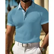 Men's Waffle Polo Shirts Golf Shirt Work Casual Lapel Short Sleeve Basic Modern Plain Buttons Summer Spring Regular Fit Black White Yellow Red Light Grey Light