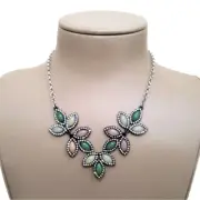 LC LAUREN CONRAD Women's Statement Bib Necklace Gunmetal Silver Green Resin NWT