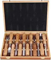 Wood Carving Tools Set, 12PCS Wood Carving Kit for Beginners, Carving Knife Sharpener with CRV Blade Wooden Handle, Engraving Chisel Set for DIY Handicrafts
