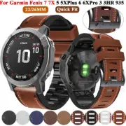 Silicone+Leather Watch Band Strap for Garmin Fenix 7 7X 6 6X Pro 5 5X 3HR Gen 2