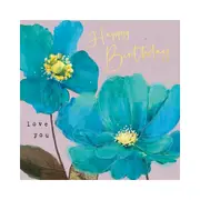 Hammond Gower Happy Birthday Blue Flowers Greeting Notecard - 10x10cm