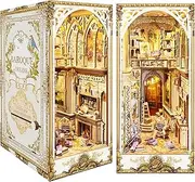 DIY Book Nook Kit, DIY Miniature Dollhouse Kit for Adults and Teens, Book Nook Bookshelf Insert Decor 3D Wooden Puzzle Bookend Miniature Kit with Sensor Light Creative Craft/Home Decoration(SQ-21)