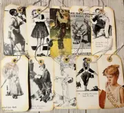 10 Handmade Junk Journal Gift tags Norman Rockwell Upcycled Recycle Vintage