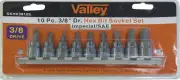 Hex Bit SAE Socket Set 9pc 3/8" DR with Socket Rail
