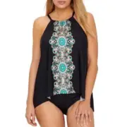$130 Miraclesuit Womens Samsara Peephole BLACK Tankini SWIM-TOP US SIZE:10