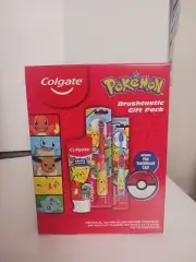 NIB Pokemon Colgate Gift Pack Electric & Manual Toothbrush Toothpaste Cap