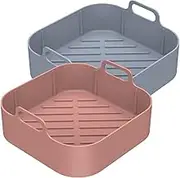 2Pcs Air Fryer Silicone Pot 8 Inch Air Fryer Liners Basket Non Stick Air Fryer Accessories Reusable Replacement Parchment Air Fryer Liner Paper Fits Air Fryer Oven Microwave (Oblique Lne)