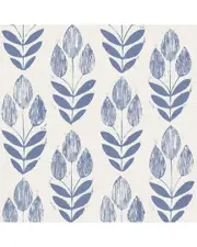 Brewster Scandinavian Blue Block Print Tulip Wallpaper