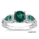 Wedding 3-Stone Jewelry Ring 2.28CT Round Cut Real Emerald 14K White Gold Finish