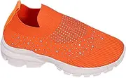 [Generic] Running Sneaker for Women Rhinestone Thick Sole Flying Woven Slip On Casual Women's Shoes Toe Water