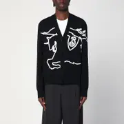 [Burberry] Black/white chalk cardigan with EKD XL Black