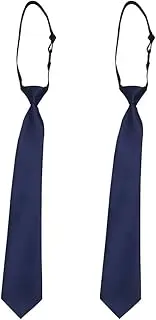 [Generic] 2 Pieces Adjustable Woven Zipper Pre Necktie For Kids Boys,Solid Color Tie For Kids Formal Wedding Graduation School Uniforms, Dark Blue, M(age 5 years -14 years)