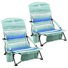Trapper’s Peak 2 Pack Low Profile Folding Beach Chairs, Cup Holder, Bag, Green