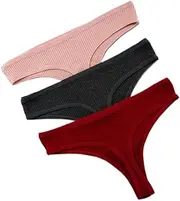 [OFFSUM] Women's Thong Panties - 3Pcs/Set Simple Solid Color Thong Panties Soft Cotton G-String High Stretch Lingerie Sexy Low Waist Underwear Clothing