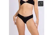 Womens Bikini Brief Panties Cotton 10 Black Pack