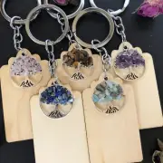 Key Ring Holder Tree Of Life Gemstone Charm Accessory Keychain Wood Tag