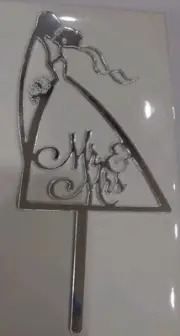 Brand New Mr & Mrs Cake Topper For Weddings, Party, Anniversary Silver (Acrylic)