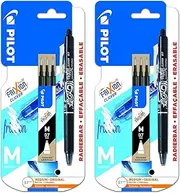 PILOT FriXion Ball Clicker Heat/Friction Erasable Retractable Rollerball Pen + Refills - 0.7mm Nib Tip, 0.35mm Line - Black Ink - Blister Cards of 2 Pens + 6 Refills