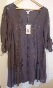 Monsoon Purple Embroidered Beaded Sequin Blouse AUST L/UK 14