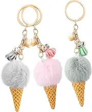 [WESIEVYA] Soft Toy Keyring Set 3 Pack Plush Ice Cream Keychains Bag Hanging Decorations