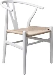 LEVEDE Wooden Dining Chairs, Set of 2 Reading Seating with Breathable Rattan Seat, Casual Cafe Chairs for Indoor Outdoor, Home Furniture for Dining Room, Living Room, Cafe, Courtyard, Camping (White)