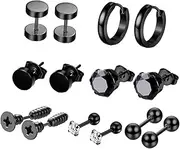 [DEARMAMY] 14pcs Stainless Steel Earring Set Fashion Male Studs Earrings Ear Piercing Accessories Chic Ear Jewelry Men's Ear Hook