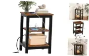 Modern Nightstands with Charging Station,Side End Table Night Set of 1 Brown