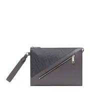 Fendi Diagonal FF Printed Zipped Clutch Bag One size grey