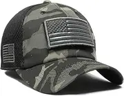 [Military Imagine] USA Flag Army Cap Camo Gray Detachable Patch Micro Mesh Tactical Cap, Camo Gray, One Size