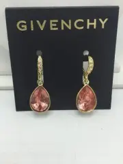 $38 Givenchy peach Crystal Gold Tone Pave Teardrop Earrings #731 GE