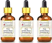 Greenwood Essential Pure Juniper Berry Essential Oil (Juniperus communis) with Glass Dropper 100% Natural Therapeutic Grade Steam Distilled for Personal Care (Pack of Three) 100ml X 3 (10oz)