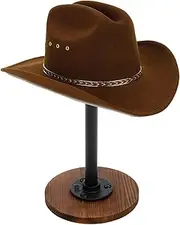 Hat Stand and Wig Display Rack, Burnt Wood Hat Holder Stand, Adjustable Height Hat Holder, with Industrial Metal Pipe Industrial Style Wig Rack, Stable Jewelry Display, Riser Tabletop Helmet