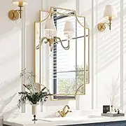 Kelly Miller Gold Bathroom Mirror for Wall, 24"x36" Large Decorative Mirror Gold Wall Mirror Vanity Mirror Beveled Wall Decor for Master Bath Half Bath Living Room Bedroom Fireplace Mantle Entryway
