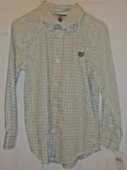 CHAPS Boys SIZE 7 Long S White Shirt with Black & Green Checks, Chaps NWT