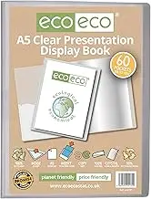 eco-eco A5 Size 50 Percent Recycled 60 Pocket Clear Presentation Display Book, Storage Case Portfolio Art Folder with Plastic Sleeves, eco131