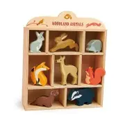 Woodland Animals – 8 Wooden Forest Animals with a Display Shelf -Classic Toy
