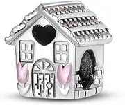 [Generic] M&S Home Sweet Home Charm Pave House Charm Bead Pendant, 925 Sterling Silver Dangle Charm, Compatible With Pandora & European Bracelet �, Metal
