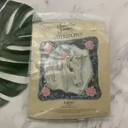 Candamar Vintage Needlepoint Kit Unicorn New Roses Pastel New Pillow Blue Pink