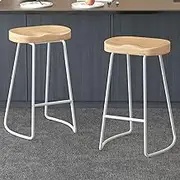 ALFORDSON Bar Stools Set of 2 Dining Chairs Kitchen Barstools Counter Wooden Stool with Footrest 75cm White Tractor Vintage Home Bar Dining Room Funiture