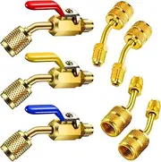 Mudder 7 Pieces Air Conditioning Refrigerant Angled Compact Ball Valve 1/4 Inch for R410A R134A R12 R22 HVAC and R410A Adapter 5/16 Inch Female to 1/4 Inch Male Flare for Mini Split System